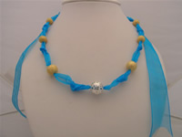 Charming blue ribbon-tie necklace with 18KGP beads wholesale
