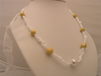 Pure white ribbon necklace with 14mm 18K GP argent hollow beads