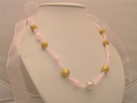 Vernal pink riband necklace with 14mm 18K GP argent hollow