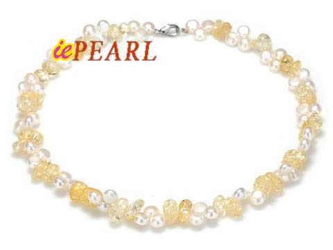 Clearance sale freshwater bread pearl & crystal necklace