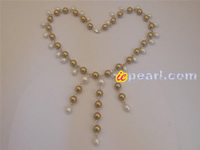 Champagne & white shell pearl and rice pearl necklace wholesale