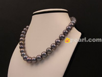 12-15mm round black graduated freshwater pearl necklace strand