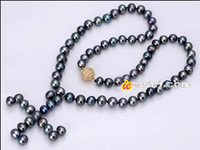 Fine quality 7-8mm black freshwater pearl X pendant necklace