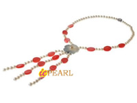 12*18mm ellipse shell & 7-8mm button pearl necklace