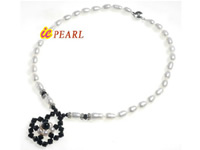wholesale white pearl, black agate, crystal beads necklace