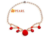 wholesale cultured pink pearl & red crystal beads necklace