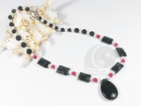 wholesale white pearl, red coral & black agate necklace