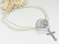 Wholesale white pearl & Cross silver plated chain necklace onlin