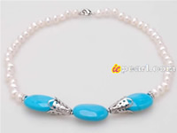 6-7mm fresh water pearls necklace with turquoise beads