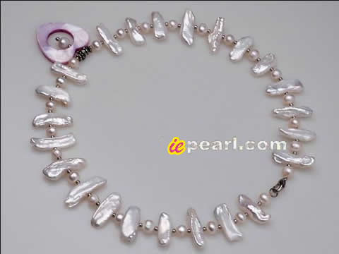 fresh water pearl necklace with biwa pearls & potato pearls onli