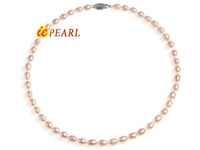 6-7mm pink rice-shape freshwater pearl necklace wholesale