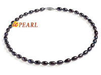6-7mm eggplant black rice freshwater pearl necklace on sell