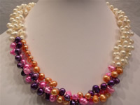 3 twisted strands mulit color top-drilled pearl necklace