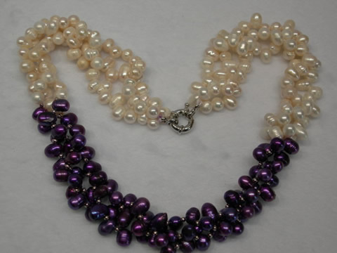 3 twisted strands topdrill freshwater pearl necklace wholesale