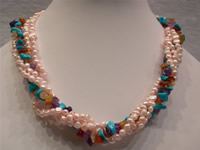 4 twisted strands pearl necklace mixing multi stone wholesale