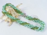 Wholesale 4 twisted strands pearl necklace with olivine stones