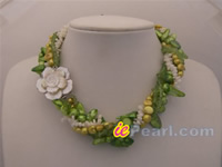 Mixed materials necklace with shell flower clasp wholesale