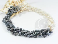 5 strands pearls white & black twisted necklace wholesale