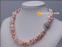 Natural color nugget pearl 3 strands twisted necklace wholesale