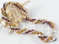 4 strands twisted colorized 5-6mm rice pearl necklace wholesale