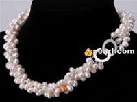 Wholesale 6-7mm white side-drilled dancing pearl twisted necklac