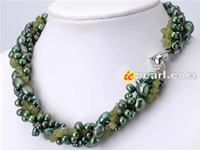 Wholesale 4 strings twisted green pearl necklace with olivine