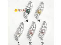 Wholesale 10-10.5mm zircon pearl pendant, silver color, leaf sha