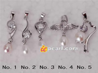 Wholesale silver plated pendant mounting dangling white pearl