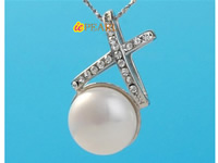 Wholesale natural white 12-13mm pearl plated silver pendant