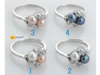 5-5.5mm freshwater pearl ring 18K GP mounting with zircon beads