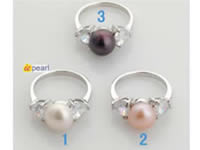 9-9.5mm freshwater pearl ring with 18K GP mounting & zircon bead