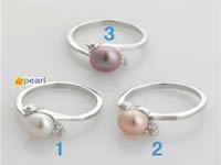 8-8.5mm freshwater pearl ring with 18K GP mounting & zircon bead