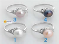 8.5-9mm freshwater pearl ring with 18K GP mounting & zircon bead