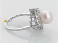 9.5-10mm pink freshwater pearl ring with 18K GP mounting & zirco