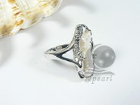 natural white lute shape freshwater pearl ring