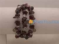 triple rows irregular nugget garnet beads bracelet