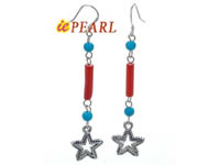 blue turquoise & red coral dangling star earrings wholesale