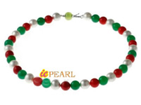 10mm round beads jade coral & shell pearl necklace wholesale