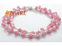 Wholesale pink flake crystals necklace with freshwater pearls