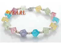 Wholesale solid cubic colorful crystal necklace with white pearl