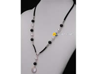 Wholesale black leather cord white potato pearls necklace