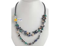 handcraft triple chain necklace with hematite, agate gemstone
