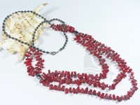 handmade 3 chain necklace with coral & hematite bead wholesale