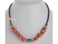 Handmade coral necklace with charming hematite beaded hot sell