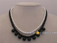 Wholesale two-row black agate & white pearl necklace jewelry