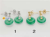 wholesale 18KGP green Malaysia jade studs earrings jewelry