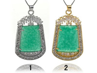 wholesale large green jade with zircon beads pendants