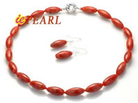 10*20mm olive shape red coral necklace & earrings wholesale