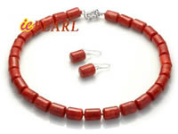 10*13mm columned red coral necklace & earrings wholesale