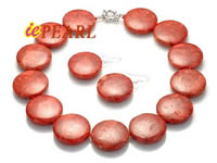 30mm coin-shape red coral necklace & earrings set wholesale